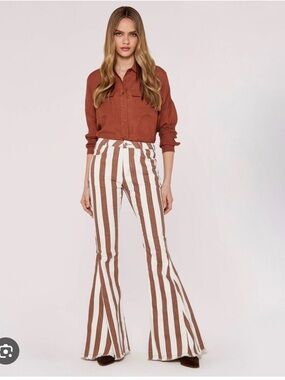 Bestto High-Rise Brown & White Stripe Flare Jeans - Women size 2xl